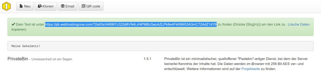 Sensible Daten mit unserem Support teilen 3 Geheimer Link von PrivateBin