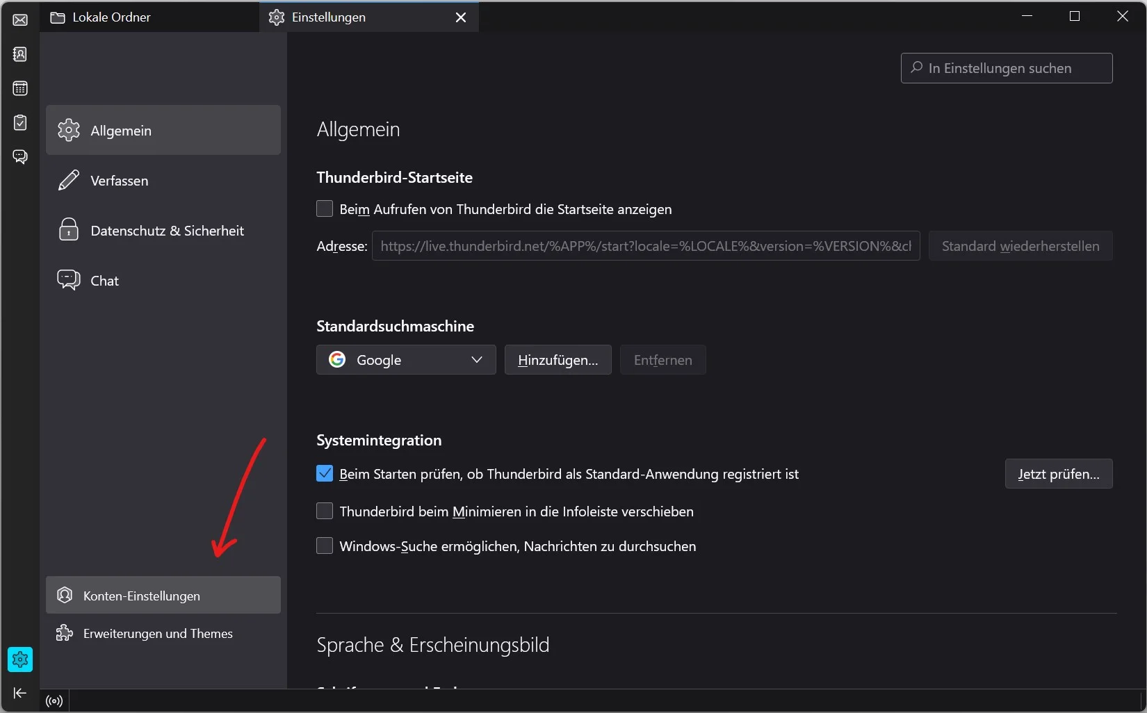 Konten-Einstellungen in Thunderbird öffnen Konten-Einstellungen in Thunderbird öffnen