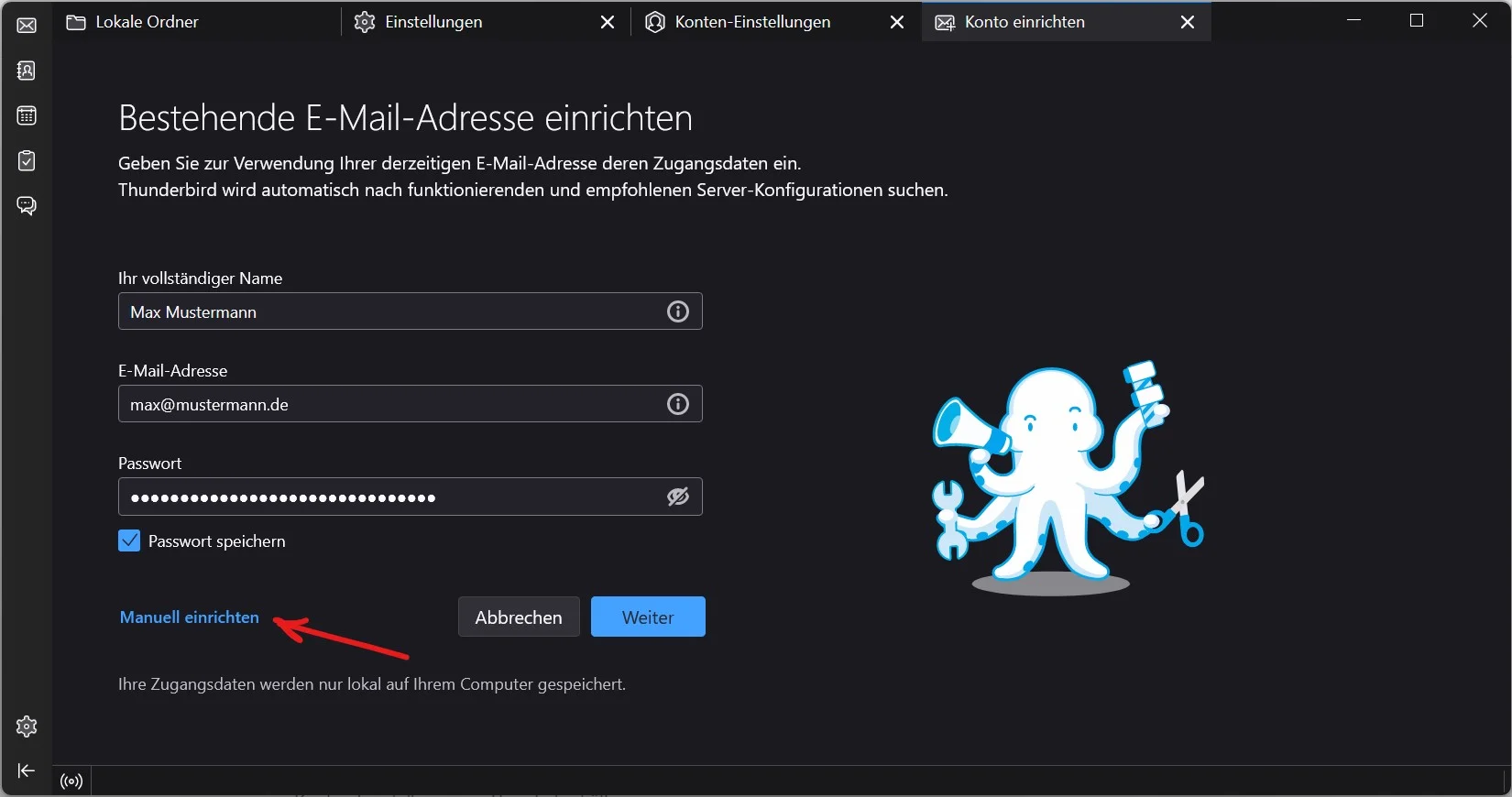 Bestehende E-Mail-Adresse in Thunderbird einrichten Bestehende E-Mail-Adresse in Thunderbird einrichten