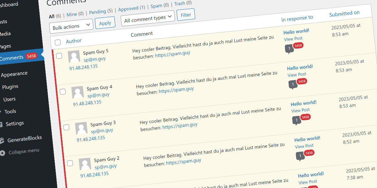 wordpress kommentare spam